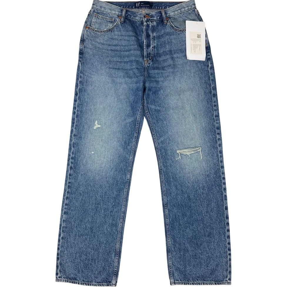 GAP Relaxed Straight Distressed Jeans Womens 14/32T Tall Medium Wash NEW Sample